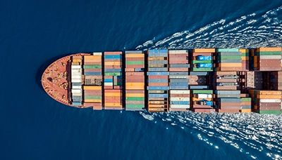 aerial view cargo ship
